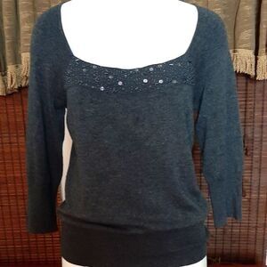 In Studio Y2K Gray‎ Beaded Sweater SzL 19 Wx25L. Sleeves 12